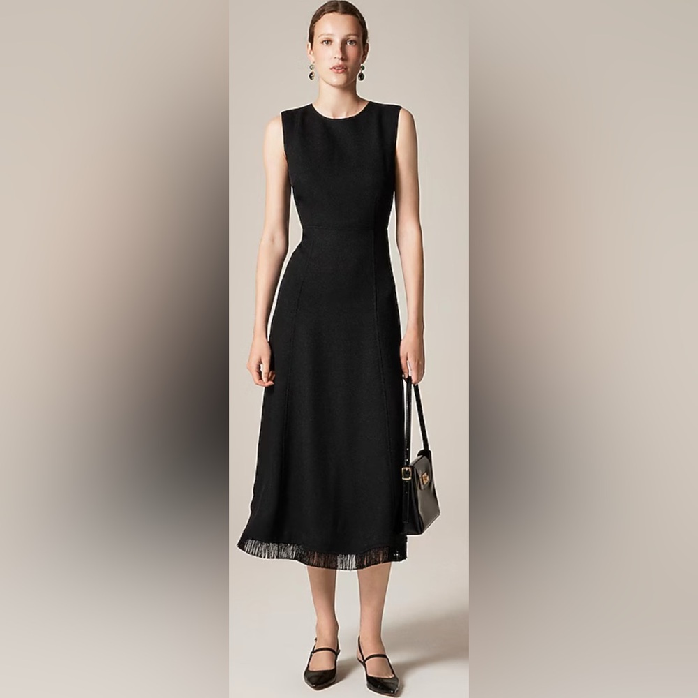 J.CREW Fringe-Trim Black Maxi Dress in Bouclé
